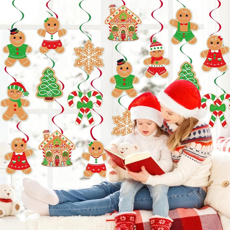 Runloon 40Pcs Christmas Hanging Swirl Decorations, Christmas Party Ceiling Hanging Swirls Gingerbread Man Hanging Swirls Streamers for Winter Xmas Holiday Party Decor Supplies - Image 2